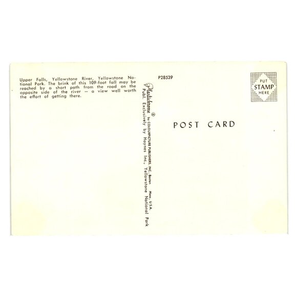 Upper Falls Yellowstone River Postcard Haynes Inc Unused Vintage Collectible - Picture 2 of 2